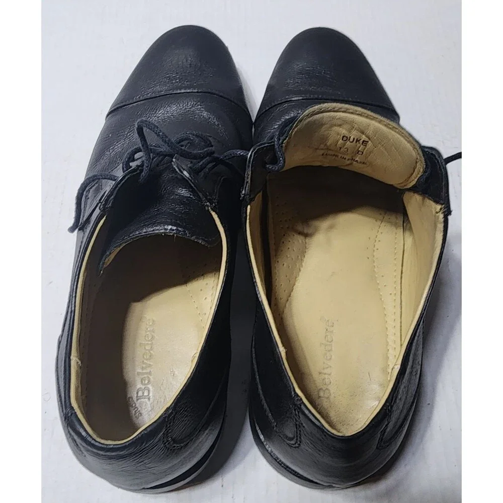 Belvedere Duke Leather Lace Up Cap Toe Oxford Black Derby Men's Shoes Size 13 D